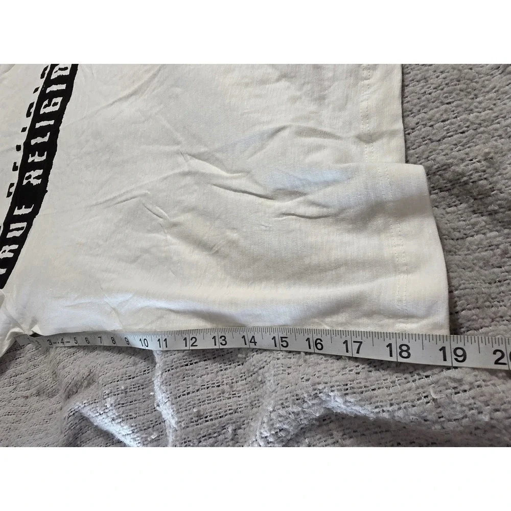 True Religion Mens Graphic Logo T-Shirt White Black 2XL Short Sleeve Slub Cotton